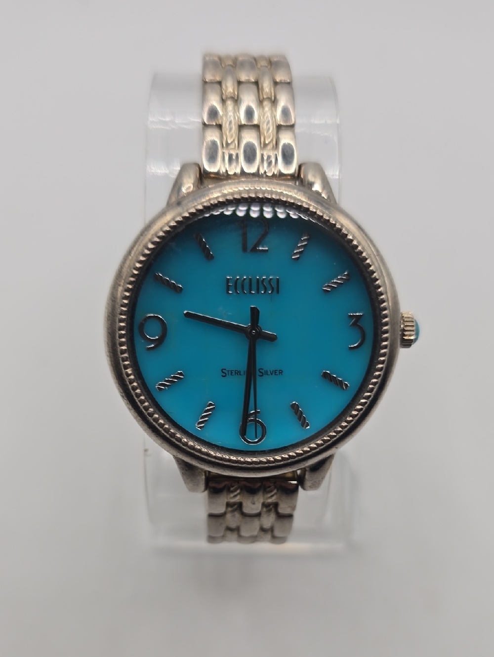 Eclissi Sterling Silver Wristwatch with Bright Turquoise Dial